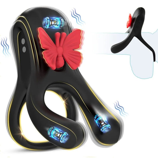 3in1ButterflyCockRing3Motors10ModesErectionEnhancingVibrationPenisVibrator