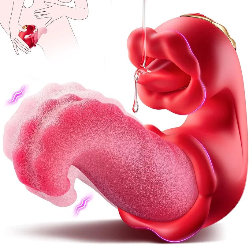 3in1TongueThrustingVibratorsDildowith10LickingClitoral&SwingMode