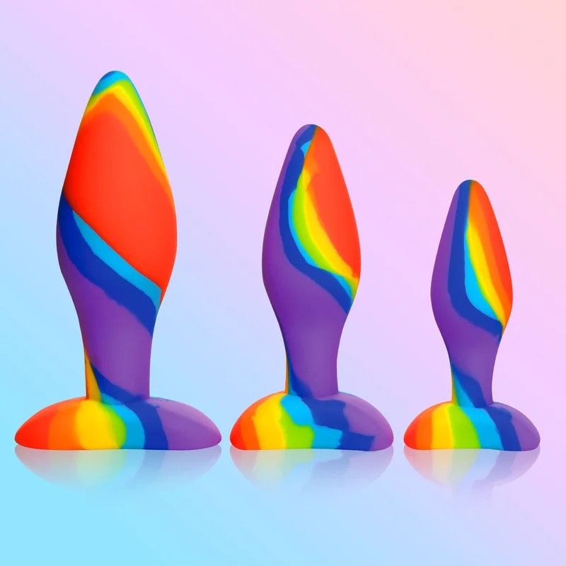 3PieceRainbowSiliconeButtPlugSet