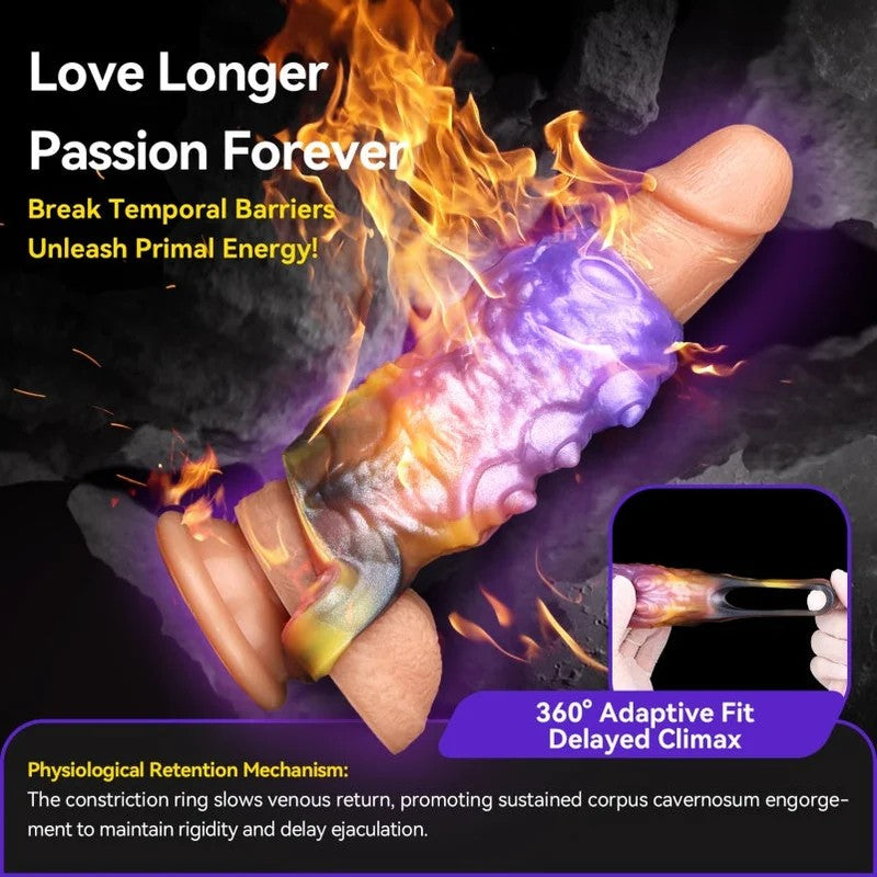 4.5‑InchInsectoidFantasyPenisSleeve–SpiralSiliconeExtenderinPurple‑OrangeGradient