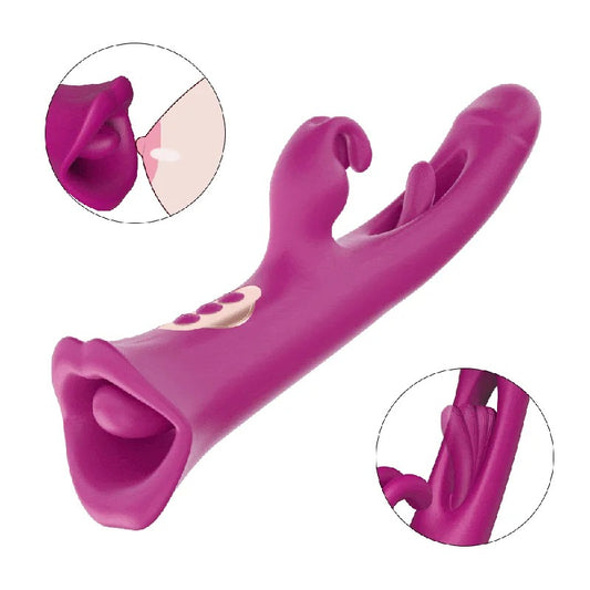 4IN1RoseMuncherRabbitVibratorLickingVibratingFlappingClitNippleStimulator