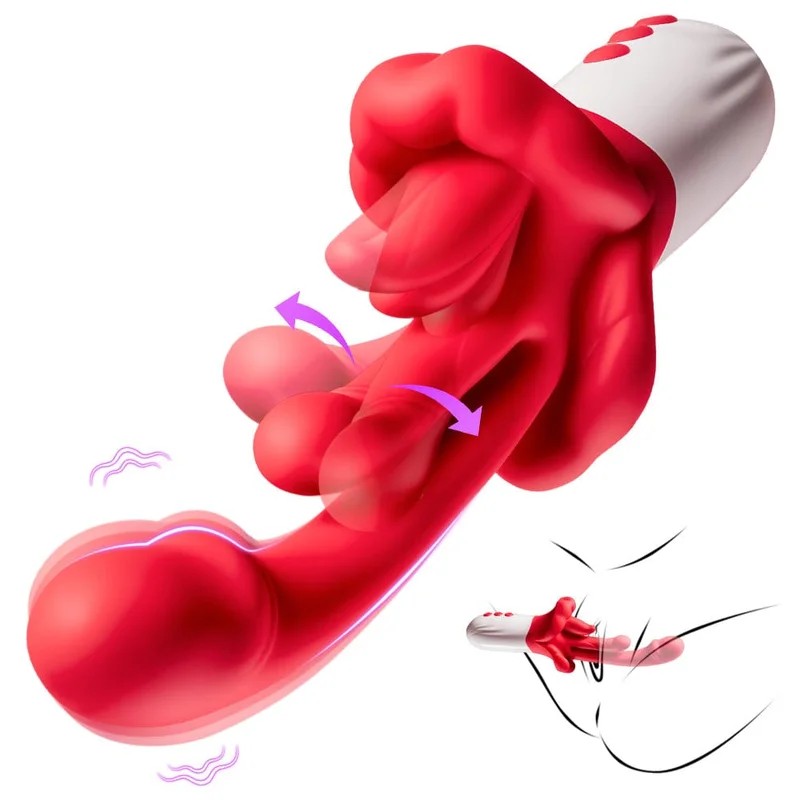 4In1RoseTongueSwingVibratingG-SpotClitoralStimulationDildoMachine
