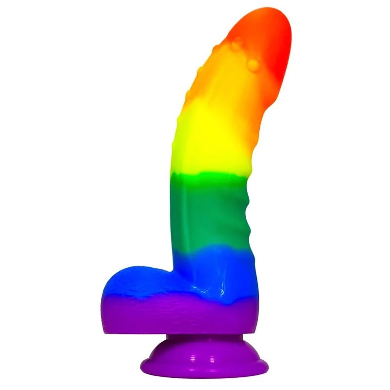 6″LoveBugRainbowSiliconeDildowithBalls