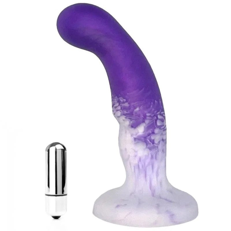 6″ProStimVibratingSiliconeP&GSpotDildo–FlurryPurpleandWhite