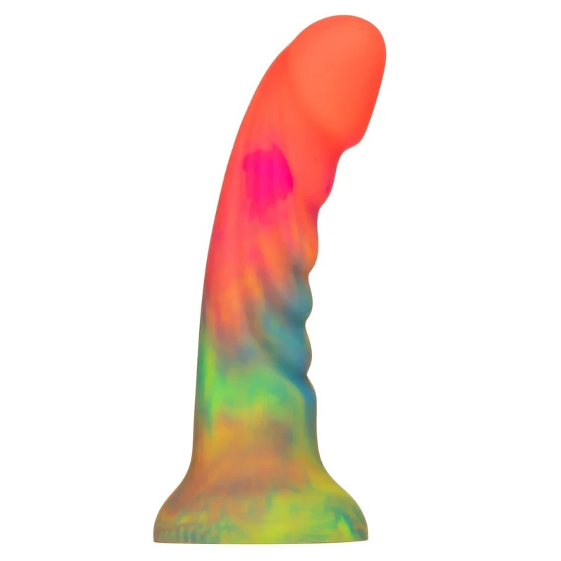 6″TeaseRibbedSiliconeDildo–RainbowTieDye