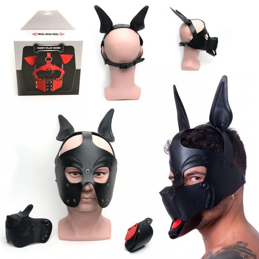 665Leather–PuppyPlayHoodLongEars–OneSizeFitsMost/OSFM(Black)