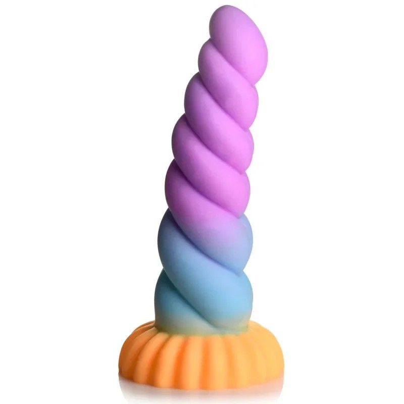 7.3″MystiqueSiliconeUnicornDildo–Orange,Blue&Purple