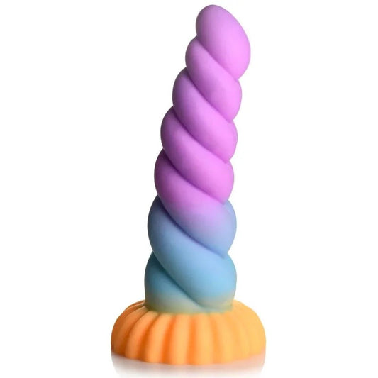 7.3″MystiqueSiliconeUnicornDildo–Orange,Blue&Purple
