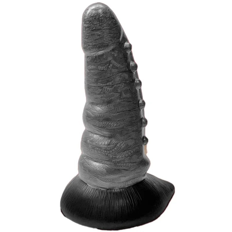 7″BeastlyTaperedBumpySiliconeDildo–Silver/Black