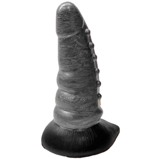 7″BeastlyTaperedBumpySiliconeDildo–Silver/Black