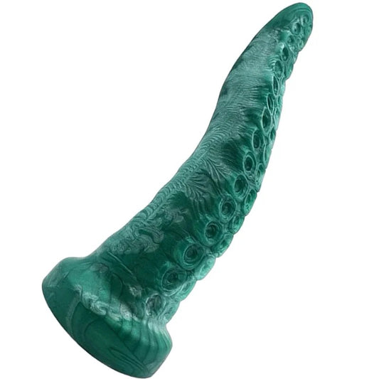 7″Teuthida–Small–SiliconeTentacleDildo–PearlGreentoEmeraldGreen