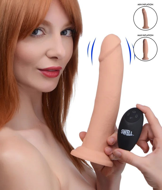 7XInflatableandVibratingRemoteControlSiliconeDildo–8.5Inch