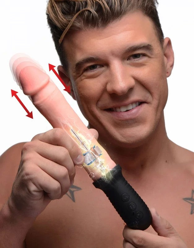 8XAutoPounderVibratingandThrustingDildowithHandle–Beige