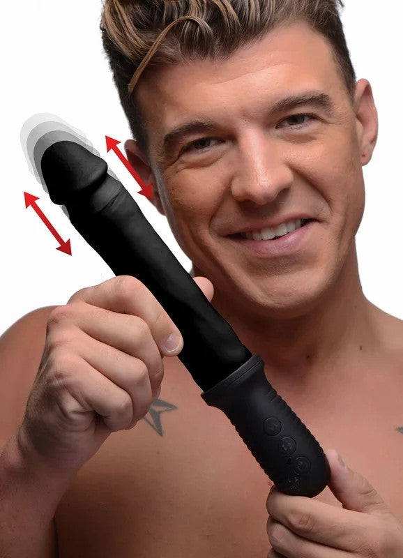 8XAutoPounderVibratingandThrustingDildowithHandle–Black