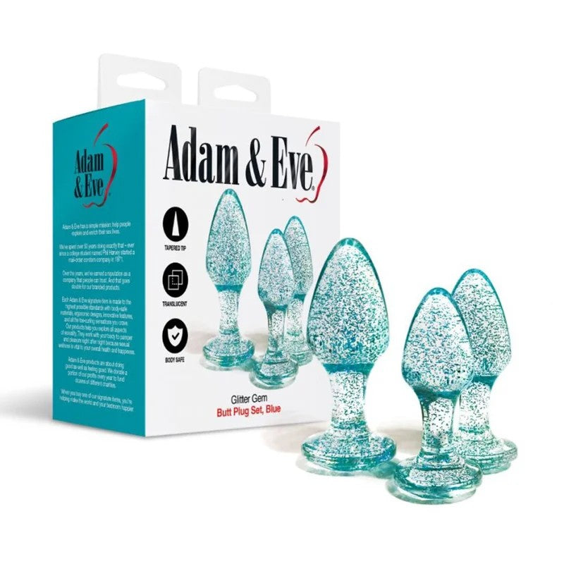 Adam&Eve–GlitterGemsAcrylicButtPlugSet3pc(Clear/Blue)