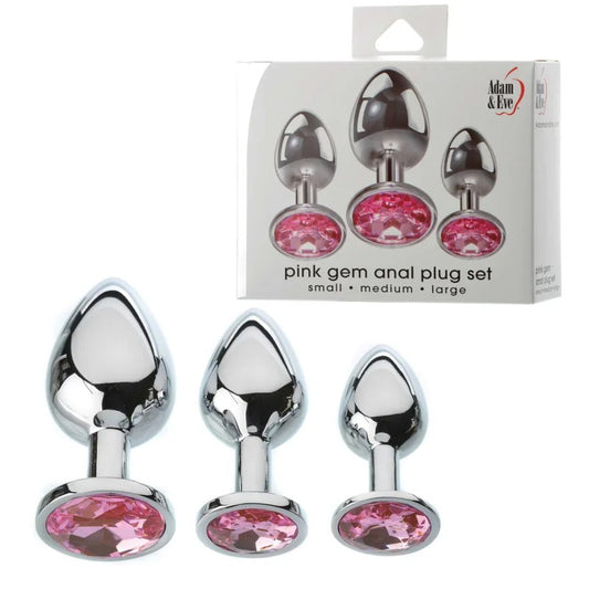 Adam&Eve–Metal3pieceAnalSetwithPinkRoundGem(Silver/Pink)