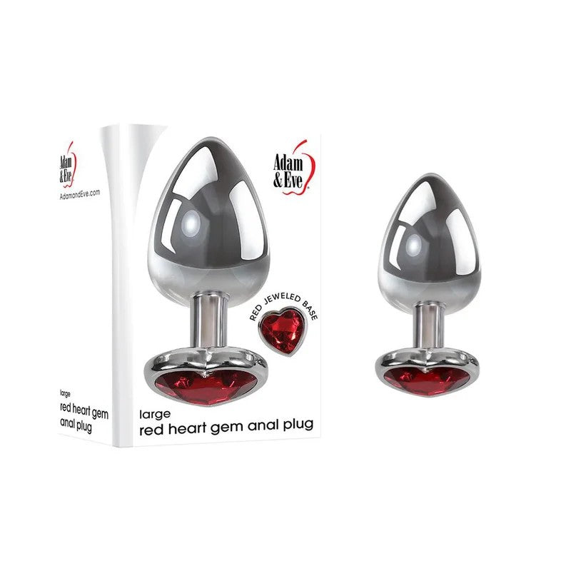 Adam&Eve–MetalAnalPlugwithRedHeartGemonbase–Large(Chrome/Red)