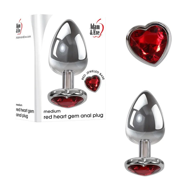Adam&Eve–MetalButtPlugwithRedHeart-ShapedJewelBase–Medium(Chrome/Red)