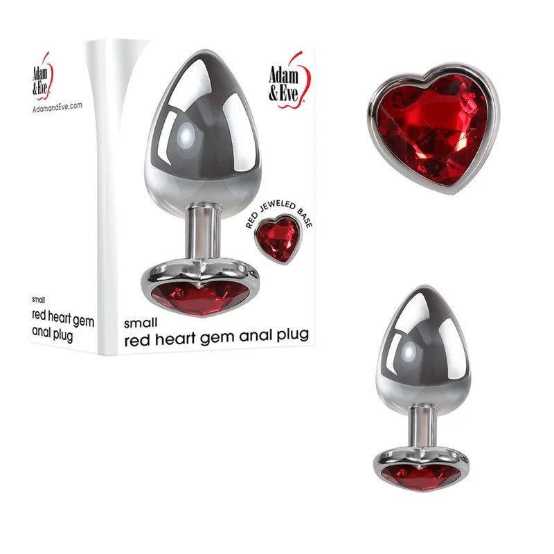 Adam&Eve–MetalButtPlugwithRedHeart-ShapedJewelBase–Small(Chrome/Red)