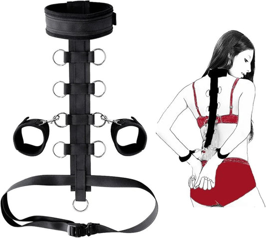 AdjustableSMbondagesetwithcollarandhandcuffsforcouples