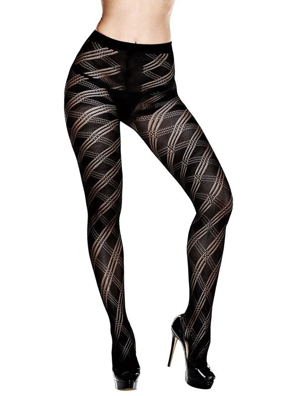 AfterDark–JacquardPantyhoseCrissCross(Black)OS