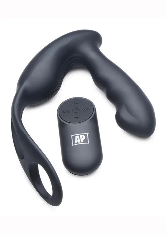 AlphaPro7xP-StrapMilkerSiliconeRechargeableVibratingProstatePlugwithMilkingBead,CockandBallRingandRemoteControl