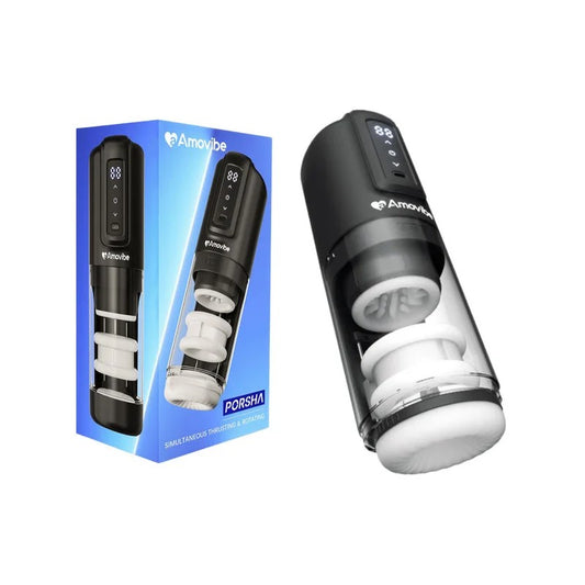 AMOVIBE–“Porsha”Thrusting&RotatingMaleMasturbator(Black/White)
