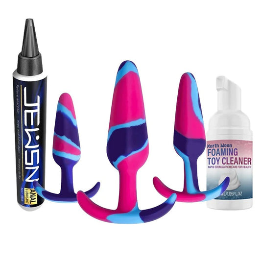 AnalToyHub–Multi-ColorForBeginner’s3PCSSiliconeButtPlugSetwithFlaredBase,AnalPlugforComfortableLong-TermWear