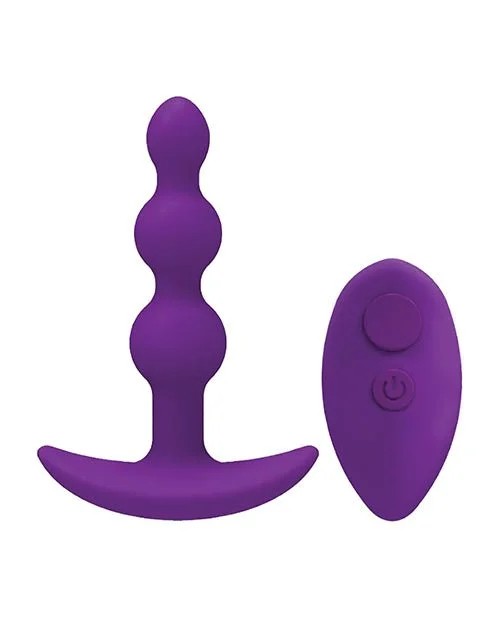 APlayBeadedRechargeableSiliconeAnalPlugw/Remote–Purple