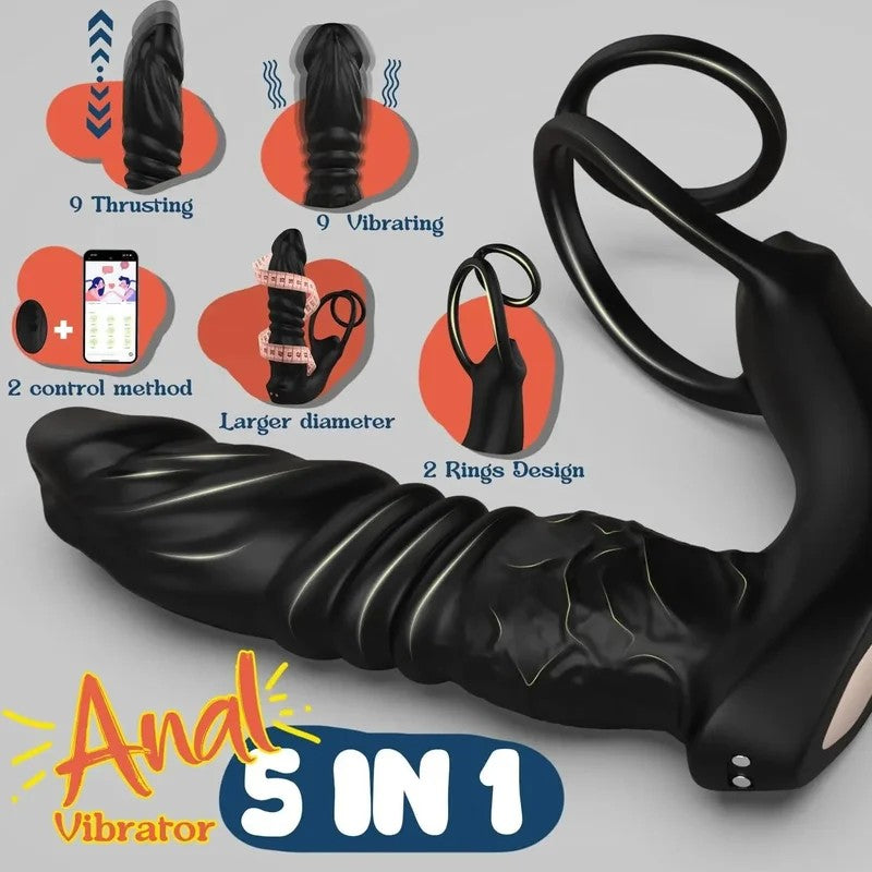 APPControlThrustingDildoButtPlug–RemoterRealisticDildoVibratorCockRingSexToy