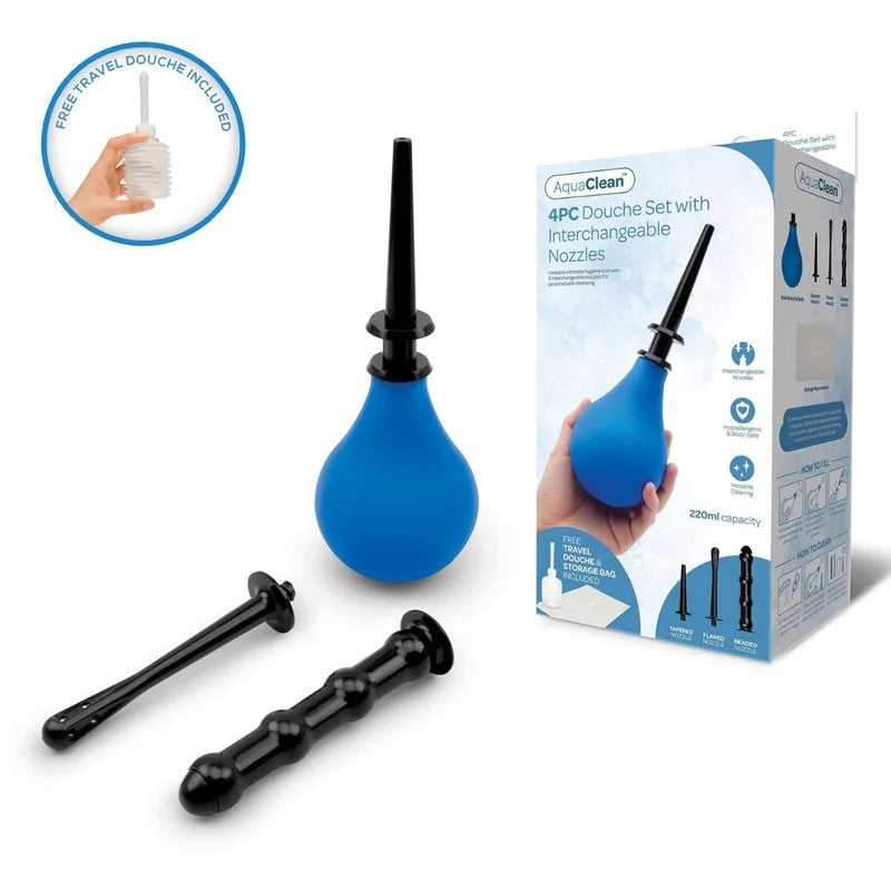 AquaClean–4pcDoucheSetWithInterchangeableNozzles–220mlCapacity(Blue/Black)