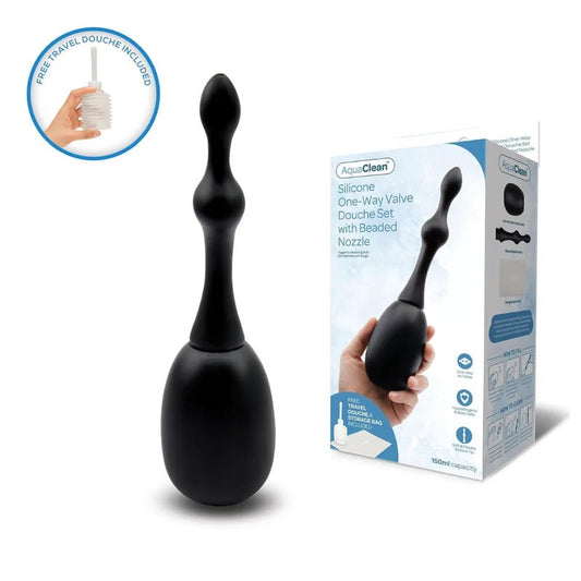 AquaClean–SiliconeOne-WayValveDoucheSetWithBeadedNozzle–150mlCapacity(Black)