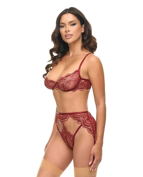 ArielleLaceUnlinedUnderwire2pcSetw/RingDetail–BurgundyL/XL