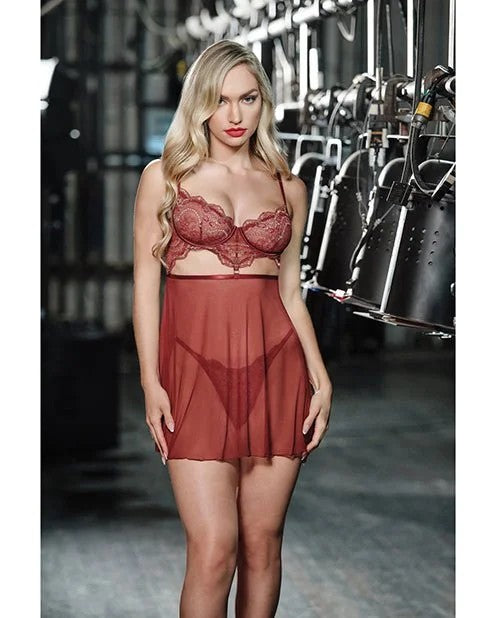 ArielleUnlinedUnderwireLaceBabydollw/G-String–BurgundyS/M
