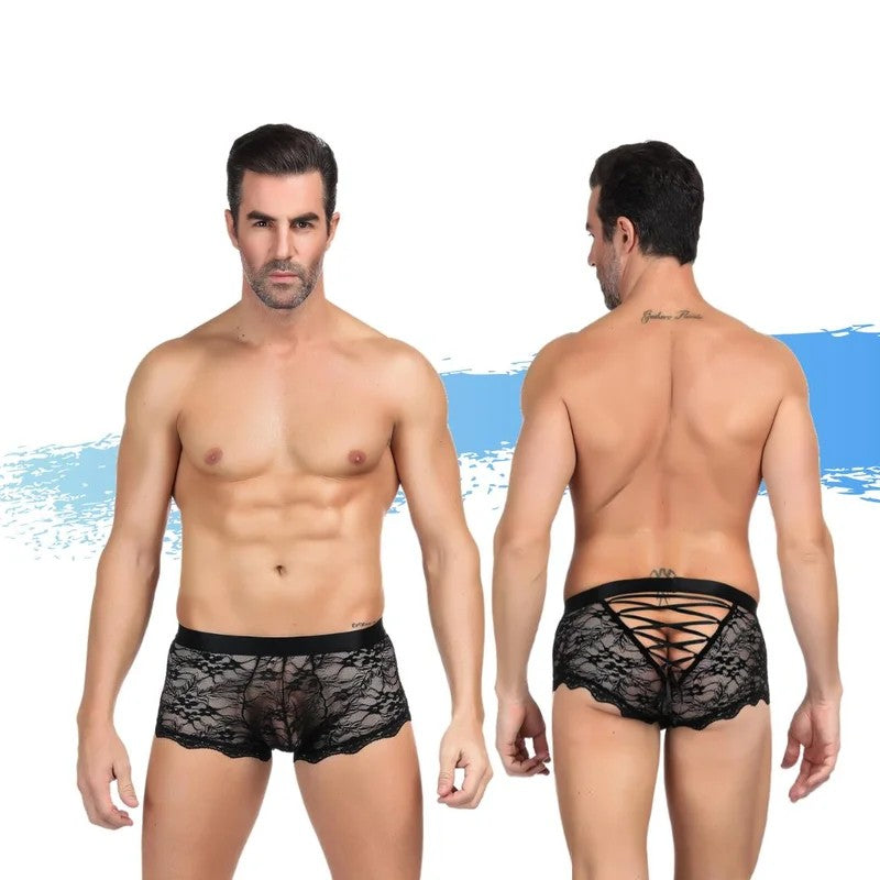 AshellaLingerie–MICAMensLaceBoxerBrief–L/XL(Black)