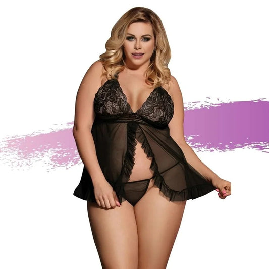 AshellaLingerie–SamanthaBabydolldress+G-string–Queen(Black)