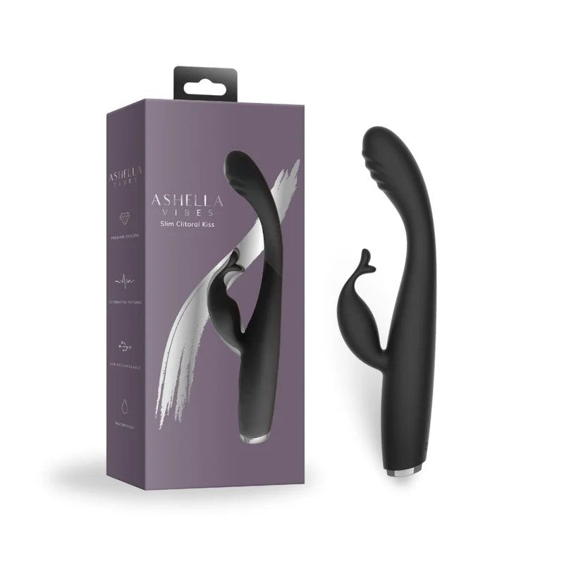AshellaVibes–SlimClitoralKissRabbitVibrator(Black)