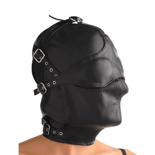 AsylumLeatherHoodwithRemovableBlindfoldandMuzzle-ML