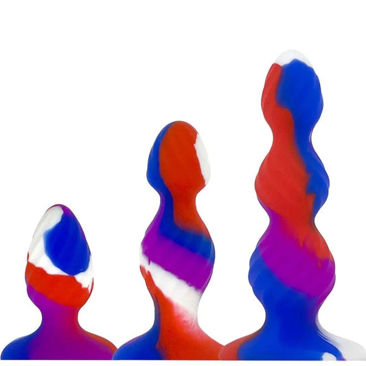B-PlugSiliconeSwirlButtPlug–Setof3–Multi