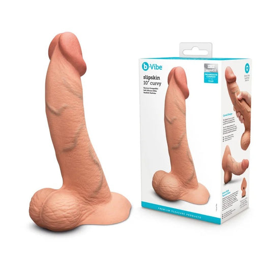 b-Vibe–Slipskin10″CurvyRealisticDongwithBalls(TanFlesh)