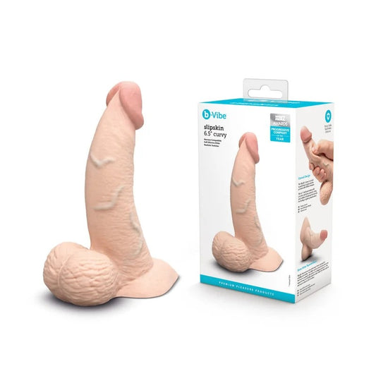 b-Vibe–Slipskin6.5″CurvyRealisticDongwithBalls(LightFlesh)