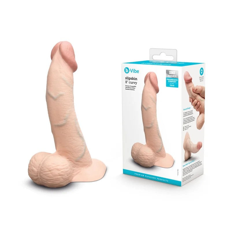 b-Vibe–Slipskin8″CurvyRealisticDongwithBalls(LightFlesh)