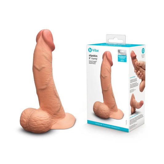 b-Vibe–Slipskin8″CurvyRealisticDongwithBalls(TanFlesh)