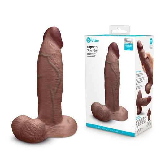 b-Vibe–Slipskin9″GirthyRealisticDongwithBalls(DarkFlesh)