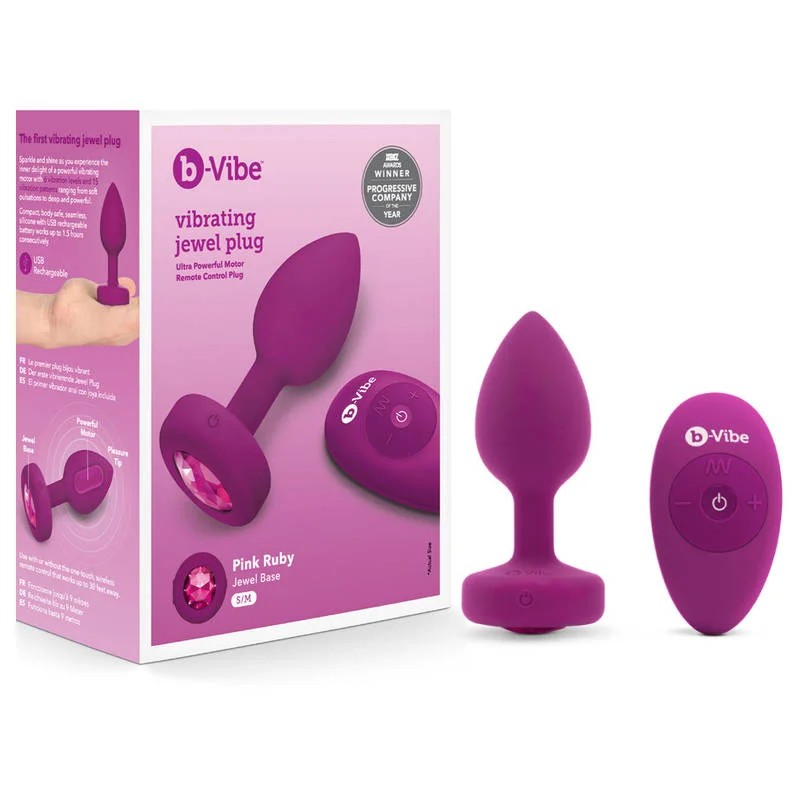 b-vibe–VibratingJewelPlugwithRemote–S/M(PinkRuby)