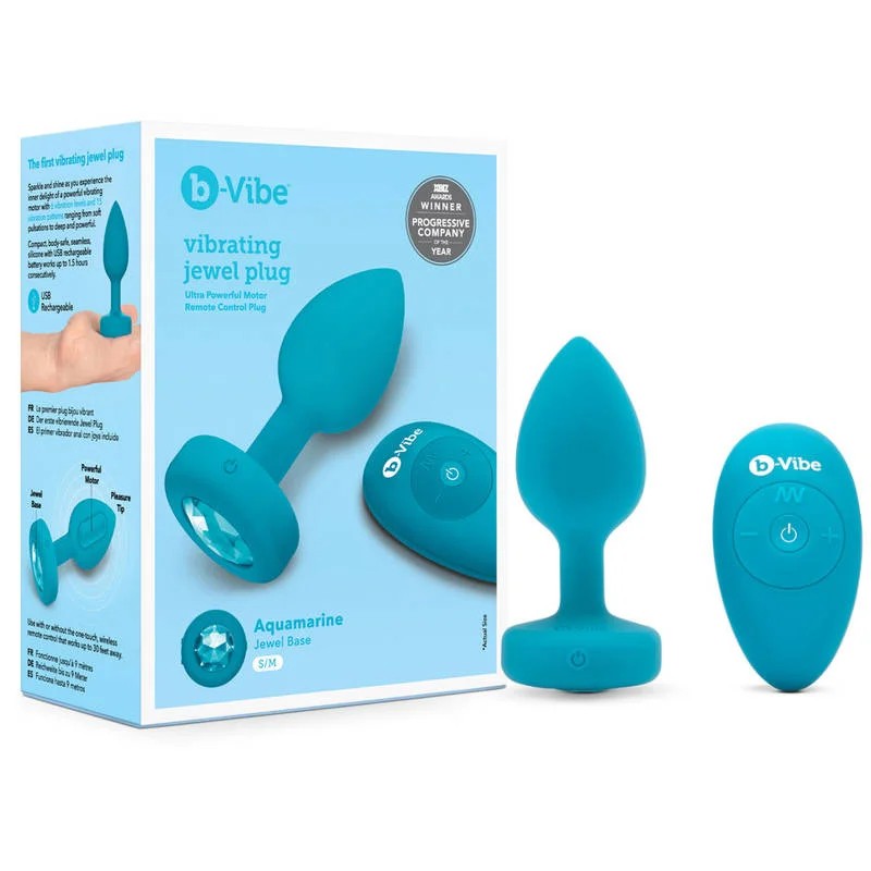 b-vibe–VibratingJewelPlugwithRemote–S/M(TealAquamarine)