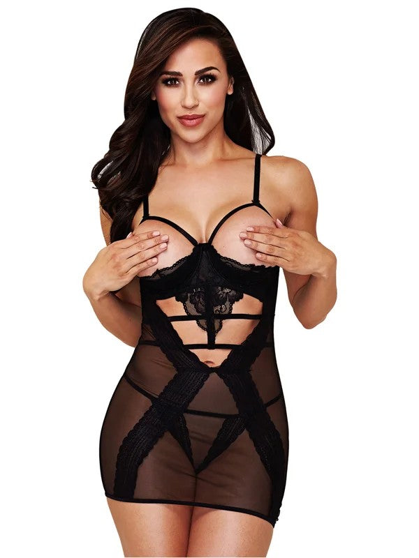 Baci–2pcLaceMeshShowMeChemiseM/L(Black)