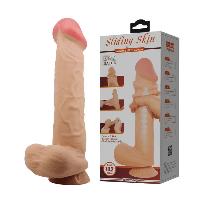 Baile–SlidingSkinSeries10.2″PosableDongWithBalls(LightFlesh)
