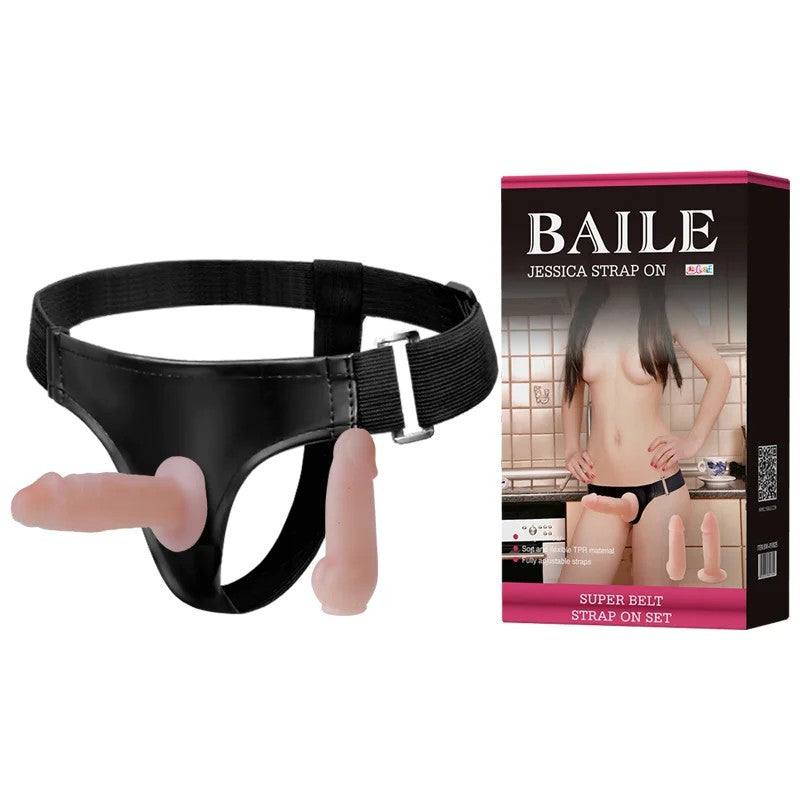 Baile–Strap-OnHarnesswith2MiniDongs(Black/LightFlesh)