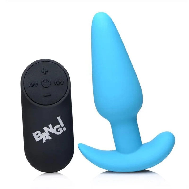 Bang!21xVibratingSiliconeRechargeableButtPlug–RemoteControl–Blue